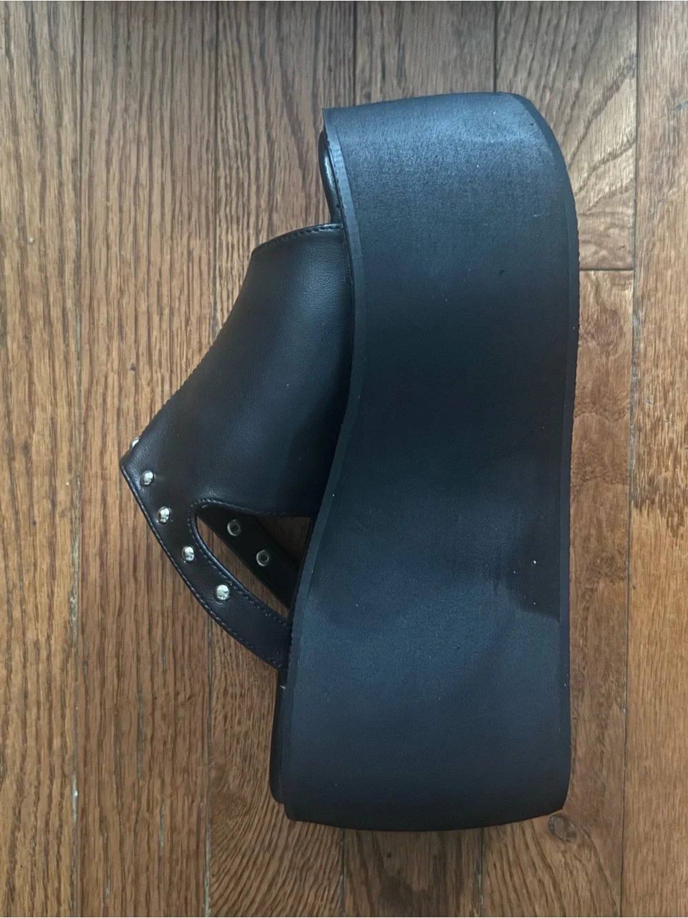 Studded Black Platform Wedge Mules